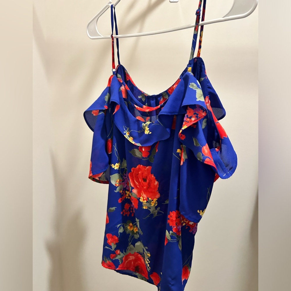 Blue floral Stitchfix blouse off shoulder